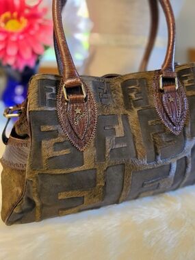 Fendi Zucca FF Pony Hair & Suede Satchel with Leather Handles EUC